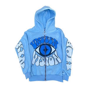 Nouvelle Arrivée Sweat à Capuche Unisexe Écologique Qualité Supérieure Impression Logo Personnalisé en Relief 100% Coton Molleton Épais Coupe Classique Zippé - Product Image 3