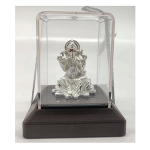 Elegante Ídolo de Lord Ganesh en Acero Inoxidable con Caja de Cristal Transparente para Decoración del Templo del Hogar, Sala de Puja, Artesanía Metálica para Bodas - Product Image 1