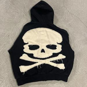 Fabricante personalizado Chándales de peso pesado Grueso desgastado Vintage Bordado Parche Hombres Lavado ácido Zip up Rhinestone Sudadera con capucha - Product Image 3