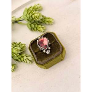 Johnny Dixon <b>Adjustable</b> <b>Ring</b> with Rose Dahlia & Sterling Silver Natural Stone Boho Romantic Style Oval Cut - Product Image 4
