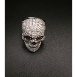 SHREYA DIAM Unisex <b>Skull</b> Cocktail <b>Ring</b> in 925 Silver with Moissanite Pave Setting Hiphop Style Rhodium Plated - Product Image 1