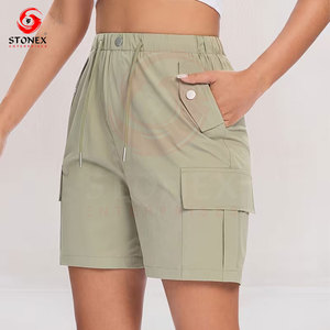 Custom Logo Women's Casual <b>Summer</b> Shorts High Waist Loose Fit with Button <b>Decoration</b> Drawstring High Side Pocket Sweatpants - Product Image 4