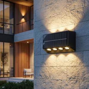 Homehop Solar Light <b>Outdoor</b> Waterproof Up and Down 8 LED Decorative Wireless <b>Wall</b> <b>lamp</b> for Home, Balcony and Garden(ABS Black) - Product Image 2