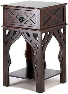 Table de chevet pliable en acajou de luxe fabriquée à la main Table de chevet élégante en treillis pour salon traditionnel Premium - Product Image 2