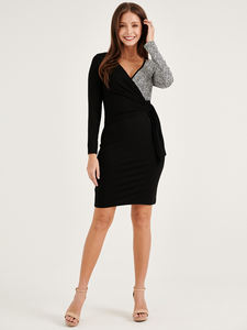 ชุดเดรสบอดี้คอนถักคอวีสำหรับสตรีมีครรภ์วัสดุโมดอลยาวคลุมเข่าให้นมได้ง่าย - Product Image 2