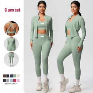 Ensemble de gymnastique fitness respirant pour femmes-Short de soutien-gorge de yoga respirant personnalisé en gros avec vêtements de sport et haut de couleur unie avec leggings - Product Image 6
