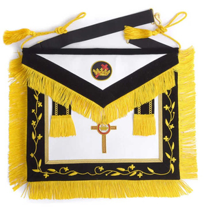Delantal de Comandante de los Caballeros Templarios, Negro con Flecos Dorados, Bordado Artesanal, Punto de Cruz, Costura, Engranajes Masónicos para Comandancia - Product Image 1