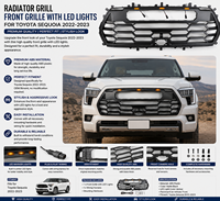 Grille de radiateur, calandre avant, grille de pare-chocs avec feux LED pour Toyota Sequoia 2022-2023