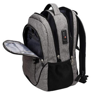 Mochila gris unisex para ordenador portátil Logotipo de impresión personalizado cierre de cremallera impermeable Softback se adapta a un portátil de 16,3 pulgadas para uso comercial - Product Image 3