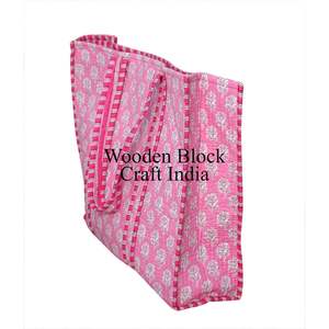 Women's Ethnic Cotton Handmade Shoulder <b>Tote</b> <b>Bags</b> Quilted Hand Block Zipper Closure Floral Pattern <b>Summer</b> Customizable All size - Product Image 4