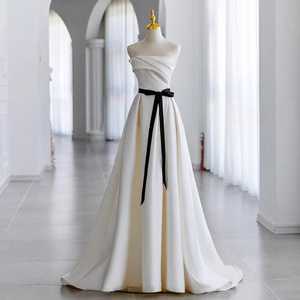 Blanco Mujeres Elegante Fiesta Vestido de noche Satén Cena Lujo Fiesta Vestido vestido de noche de las mujeres para la fiesta - Product Image 1