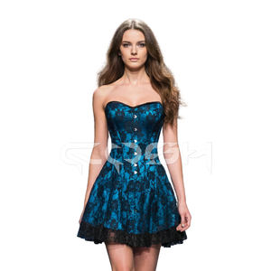 Robe bustier mini élégante en satin bleu ciel avec superposition de dentelle noire, fabriquée par [Nom du fabricant] - Product Image 3