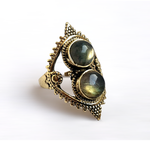 Bague en laiton ornée de pierres précieuses, style bohème, bijoux vintage pour femmes, bague plaquée argent pour femmes - Product Image 1