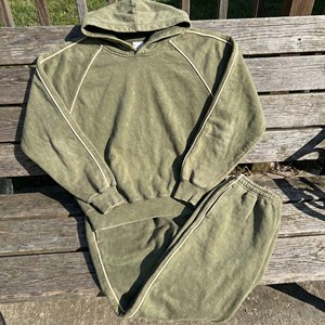 Sudadera con Capucha Raglán para Hombre, Estilo Vintage, Color Verde Oliva Sólido Deslavado al Sol, Algodón Grueso, Lavado Ácido, Ribete Retro, Transpirable y Ecológica - Product Image 5