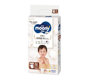 Unicharm-Ruban adhésif jetable écologique Moony Japon pour couches pour bébés, taille M 13.2 - 24.3 Lbs (6-11Kg) 46 feuilles - Product Image 1