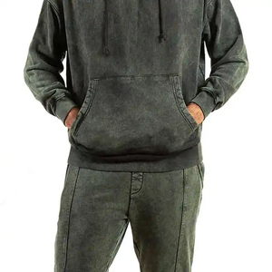 Heavy <b>Weight</b> Acid Washed Tracksuit <b>Blank</b> Mens Pullover Vintage Winter Tracksuit Customize Logo - Product Image 5