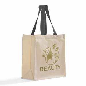 กระเป๋าผ้าแคนวาสหูหิ้วผ้าฝ้ายพิมพ์โลโก้สีพื้นแบบกำหนดเอง ขนาด 15x15x7 นิ้ว - Product Image 4