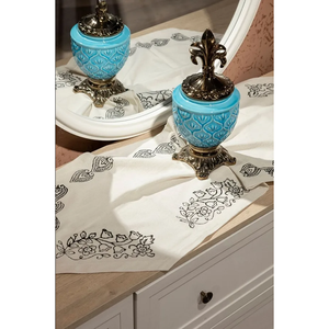 Camino de Mesa Artesanal de Algodón y Lino con Diseño Floral Étnico de Almendras, 45x145cm, Impreso a Mano, para Uso Doméstico - Product Image 3