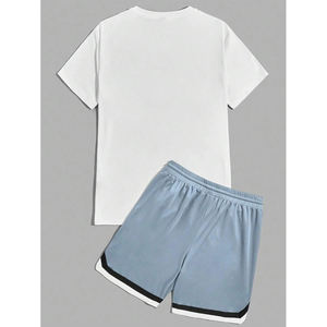 Camiseta de gran tamaño para hombre, conjunto de pantalones cortos, camiseta gráfica con letras de chicos de algodón 100% y pantalones cortos con cordón en la cintura - Product Image 3