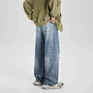Pantalones vaqueros rasgados dañados para hombre a la moda, pantalones vaqueros informales holgados, ropa de calle diaria, atuendo Ideal para viajes de verano - Product Image 3