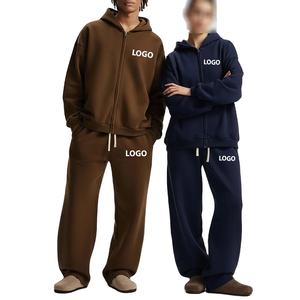 High Quality Wholesale Printed Logo Custom Unisex Tracksuits Fashion Streetwear Men's 2 Piece <b>Zip</b> Boxy <b>Hoodie</b> Baggy Pants Set - Product Image 1