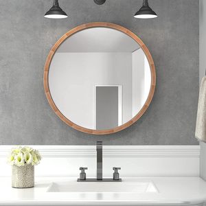 High Quality 24 Inch <b>Round</b> Wood Wall <b>Mirror</b> Rustic Farmhouse <b>Bathroom</b> Vanity <b>Mirror</b> for Home Decorative Use - Product Image 2