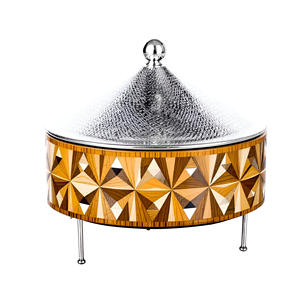 Elegant Mosaic Casserole Dish with Intricate Wood Design & Polished Metal Chafing Dishes Stylish Serving Pieces with Lid - Product Image 3