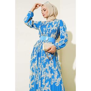 Robe Mousseline Plissée Ceinturée Bleu - Product Image 1