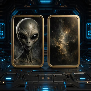 Ensemble <span class=keywords><strong>de</strong></span> cartes d'art métalliques <span class=keywords><strong>de</strong></span> collection en laiton, thème Alien, Ovni, Espace, <span class=keywords><strong>Nébuleuse</strong></span>, avec cadre doré et support <span class=keywords><strong>de</strong></span> présentation, décoration <span class=keywords><strong>de</strong></span> grotte d'homme sur le thème <span class=keywords><strong>de</strong></span> la science-fiction, cadeau - Product Image 2