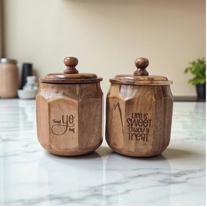 The handcrafted wooden <b>cookie</b> jar is a stylish storage container designed for <b>cookies</b>, candies, dry fruits, and snacks. - Product Image 1