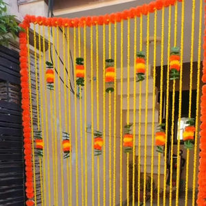 Valence Ganpati Decoration Backdrop Flower Toran Marigold Flower Wedding Haldi Sangeet <b>Party</b> Backdrop Marigold Flower Bandarwal - Product Image 1