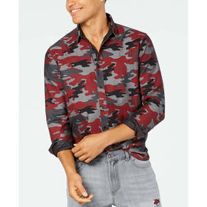 Camicia da uomo American Rag con motivo mimetico, in popeline traspirante 100% cotone, maniche corte, taglie XS-5XL, include taglia M rosso - Product Image 1