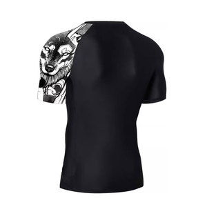 Vêtements de sport de compression à manches courtes, couleur unie, avec t-shirt ajusté et short double couche, impression par sublimation, ensemble - Product Image 2