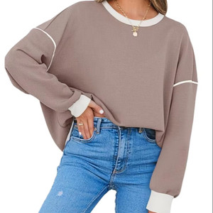Tops primavera cuello redondo manga larga suelto ligero bordado Logo cuello redondo sudadera Yoga gimnasio figuras transpirable - Product Image 1