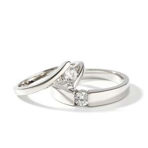 Jeulia Sterling Silver Simple Round Solitaire <b>Couple</b> Ring Set for Anniversary - Product Image 1
