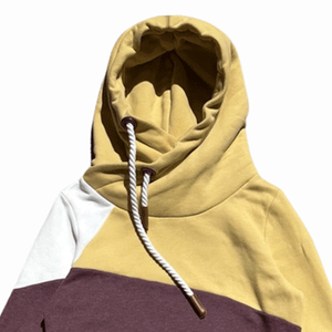 Sudadera con capucha de bloque de color dorado informal para mujer, ropa de calle, Sudadera con capucha y cuello de lana de algodón transpirable, Top - Product Image 4