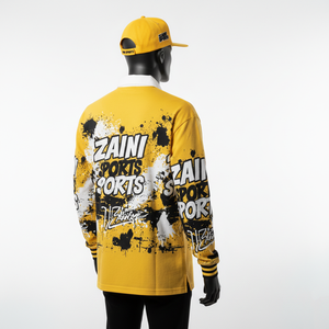 <b>Mens</b> Rugby <b>Shirt</b> Premium Polyester Cotton Blend 260 GSM Sublimation Printed <b>Yellow</b> Black Panel Design moisture wicking - Product Image 5