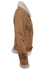 Veste en cuir d'agneau et fourrure de mouton pour femmes en gros, personnalisée, épaisse, avec fermeture éclair, chaude pour l'hiver, décontractée - Product Image 4