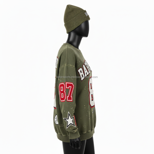 Sweat-shirt oversize pour femme en molleton épais et doux, couleur olive, avec broderie et patchwork, design personnalisé avec logo, sweat-shirts respirants pour femme - Product Image 3