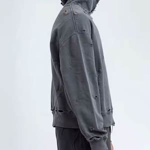 OEM personalizado gráfico bordado sudadera 500gsm algodón peso pesado desgastado ácido lavado 100% algodón Sudadera con capucha hombres - Product Image 4