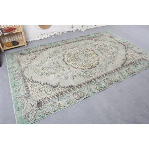 Alfombra turca Vintage de área grande de 5,4x8,6 pies, diseño clásico de retazos verde y Beige, látex de lana hecho a mano para decoración de habitación de pasillo - Product Image 2