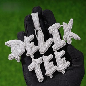 Bijoux Hip Hop pour Hommes, Pendentif Personnalisé avec Lettres Serties de Diamants, Argent Sterling 925, Diamant Cultivé VVS, Pendentif avec Nom, Initiale, Logo - Product Image 1