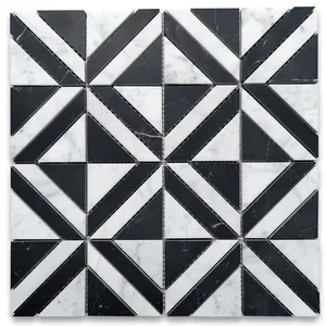 Azulejo de mosaico de laberinto cuadrado a rayas de mármol blanco de Carrara Marquina Black Categoría de producto Mosaicos - Product Image 1