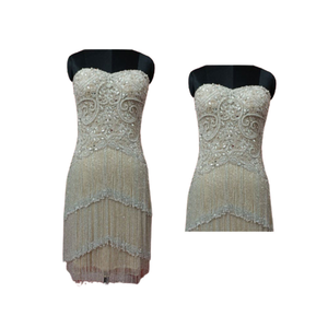 Vestido de Fiesta con Cuentas de Último Diseño, Sin Tirantes, Sin Mangas, Hasta la Rodilla, para Mujer - Product Image 4