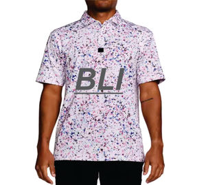 Polo en jersey personnalisé coupe ajustée en polyester recyclé extensible T-shirt polo de golf pour homme à séchage rapide Polo à blocs de couleurs - Product Image 4