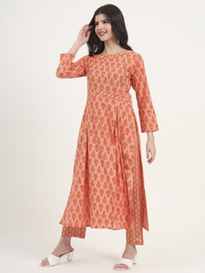 ชุดเดรสแม็กซี่แขนยาวพิมพ์ลายดอกไม้สีพีชสีส้มสำหรับผู้หญิงชุดเดรสแม็กซี่พร้อมกางเกงสำหรับงานปาร์ตี้ - Product Image 5