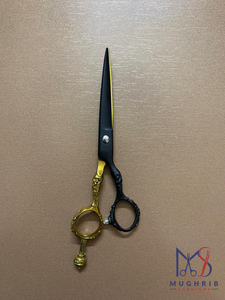 Ciseaux de barbier professionnels en acier inoxydable, lame droite, revêtement doré, anneaux spéciaux uniques - Product Image 6