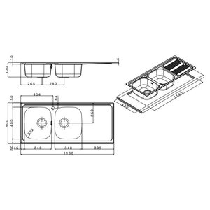 Fregadero de Cocina Apell ATMOSFERA de 2 Cubetas, Acero Inoxidable Pre-Pulido, 116x50cm TM1162IRPC - Product Image 2