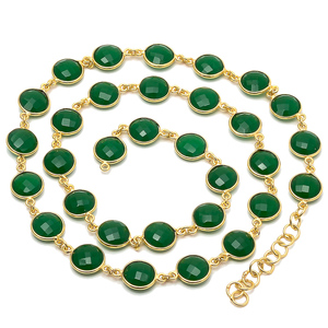 New Fashion Unique Design Green Onyx Chain Pendant Gold Plated Adjustable Style Chain 925 Sterling Silver Pendant Necklace