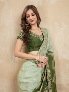 Trendmalls Jacquard seda bordado mujer Sari blusa sin costuras pieza () para verano invierno indio paquistaní - Product Image 4